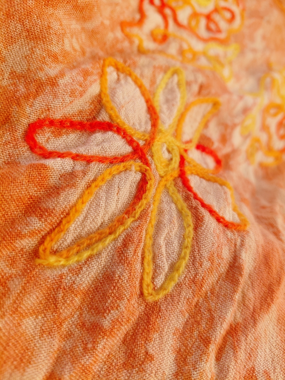 Vintage Shoreline Bohemian Orange 100% Rayon Embroidered Dress S/M - Picture 6 of 9